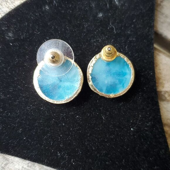 Geode Crystal Stone Stud Earrings Blue - Picture 6 of 7
